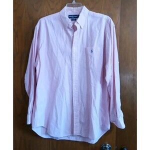 Vintage Ralph Lauren Sz XL Shirt Blaire Long Sleeve Pink White Pinstripe
